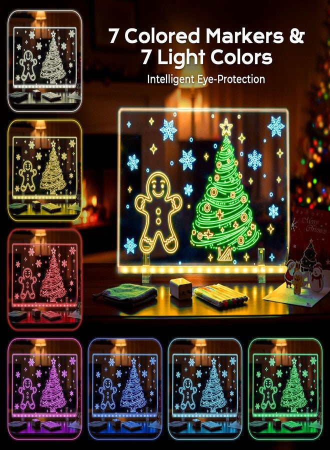 لوحة ملاحظات LED بسبعة ألوان، لوحة رسم LED للأطفال مقاس 12 بوصة × 8 بوصة، تتضمن محول طاقة، 7 أقلام تلوين، قطعة قماش ناعمة، سلسلة تعليق، هدية عيد الميلاد (إصدار مطور 2025) - Image 3
